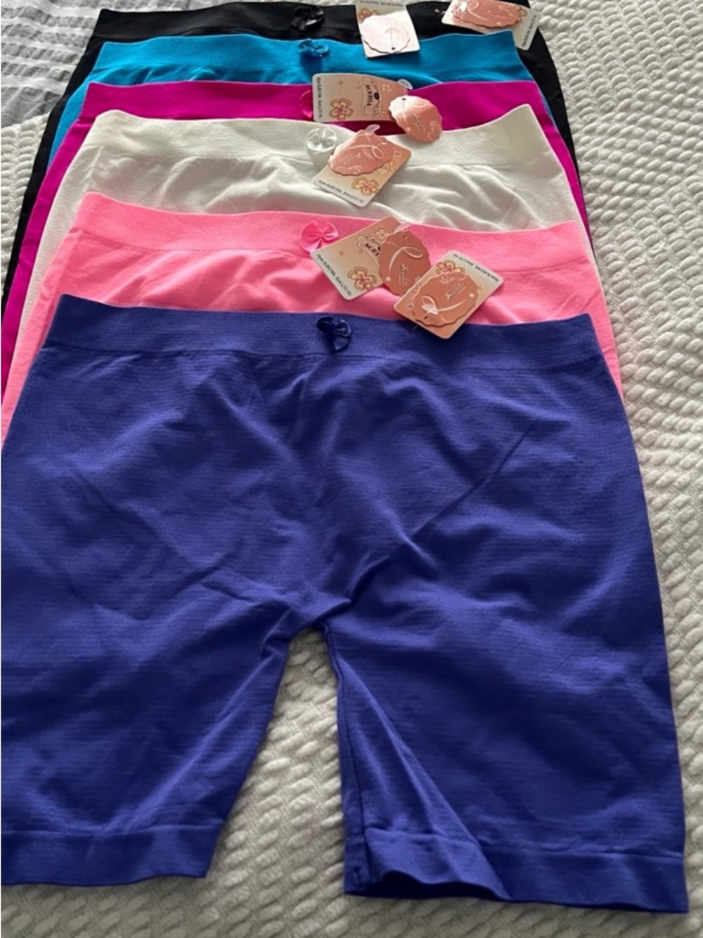 Girls Seamless Bike Shorts Pack - Purple, Pink, White, Blue, Black